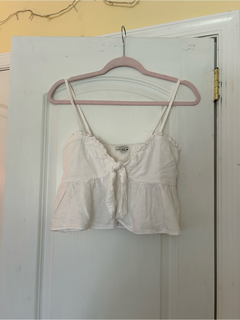 AMERICAN EAGLE White Women's Tie-Front Cropped Tank Top